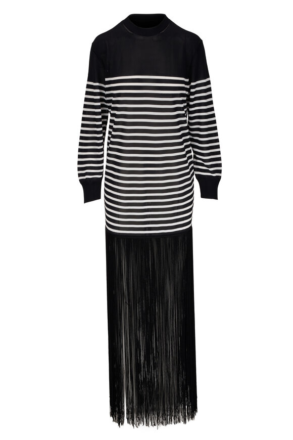 Khaite - Torino Ivory & Black Striped Fringe Dress 