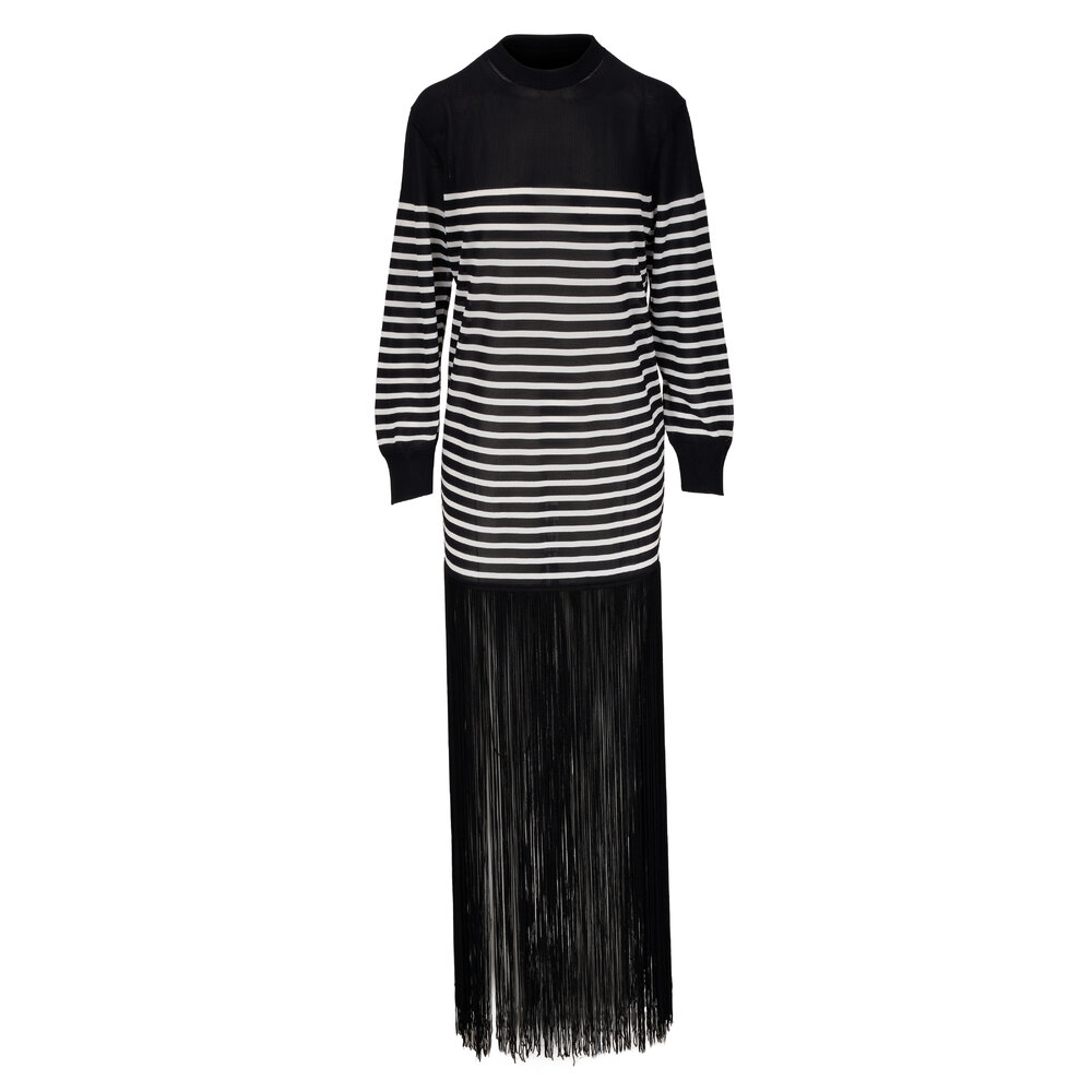 Khaite - Torino Ivory & Black Striped Fringe Dress