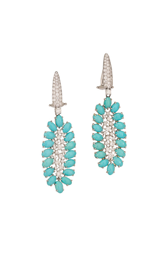 Sutra 18k White Gold Turquoise & Diamond Earring - view 1