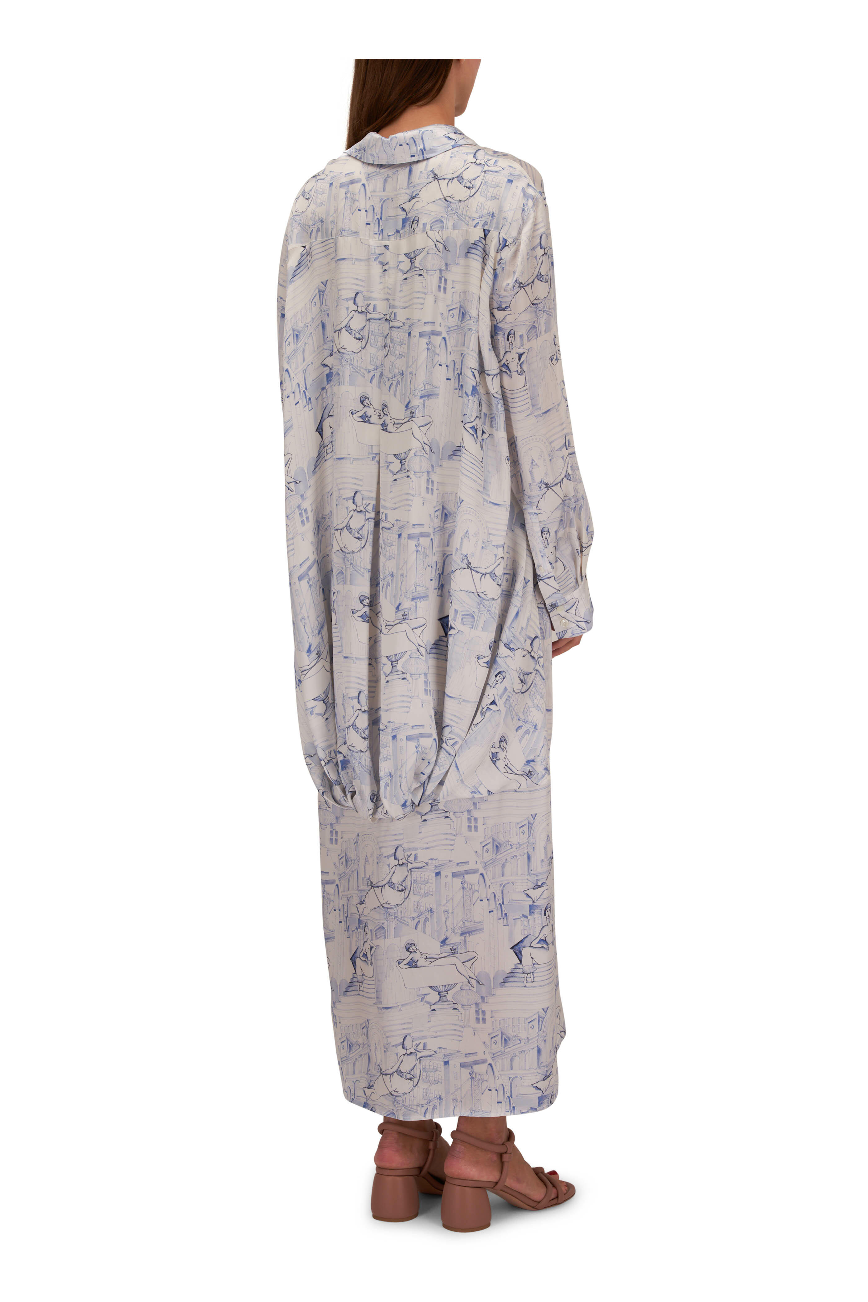 Khaite - Kiko Cream & Blue Patterned Maxi Dress