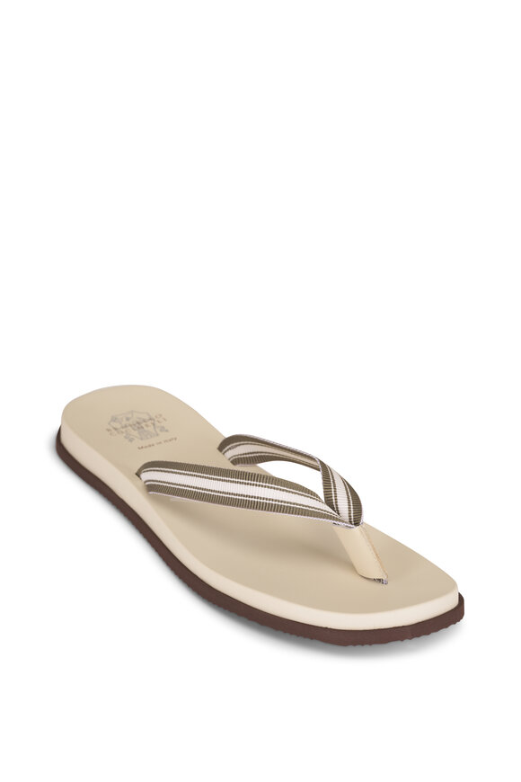 Brunello Cucinelli Panama Green & White Stripe Flip Flops - view 1