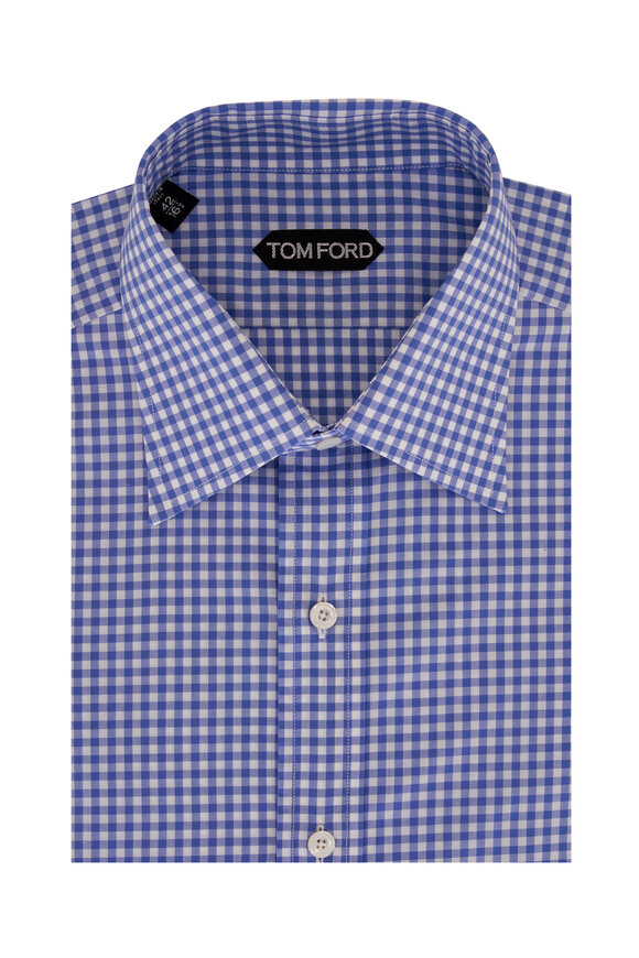 Tom Ford Blue Gingham Cotton Dress Shirt 