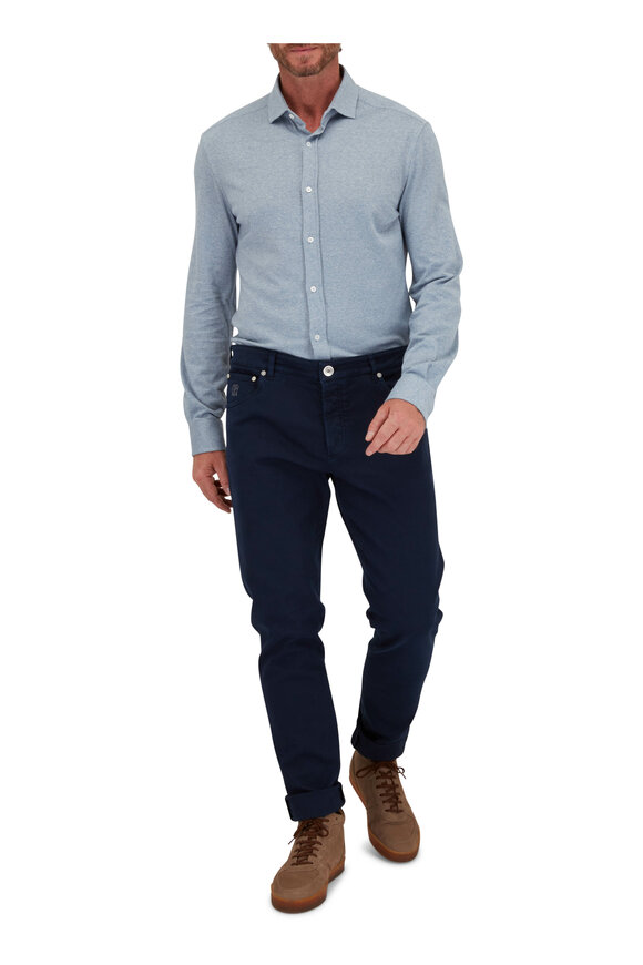 Brunello Cucinelli Navy Five Pocket Skinny Fit Jean - view 4