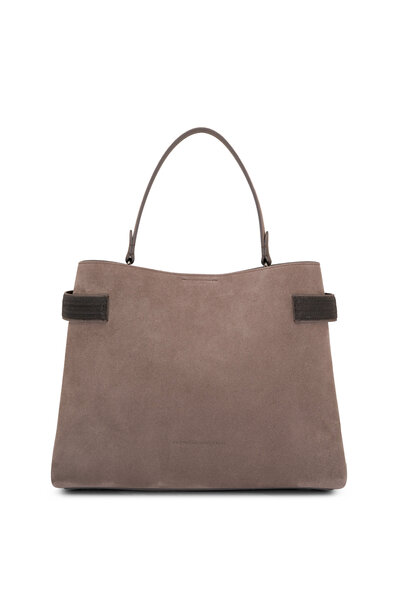 Bottega Veneta - Small Andiamo Taupe Gray Woven Top Shoulder Bag