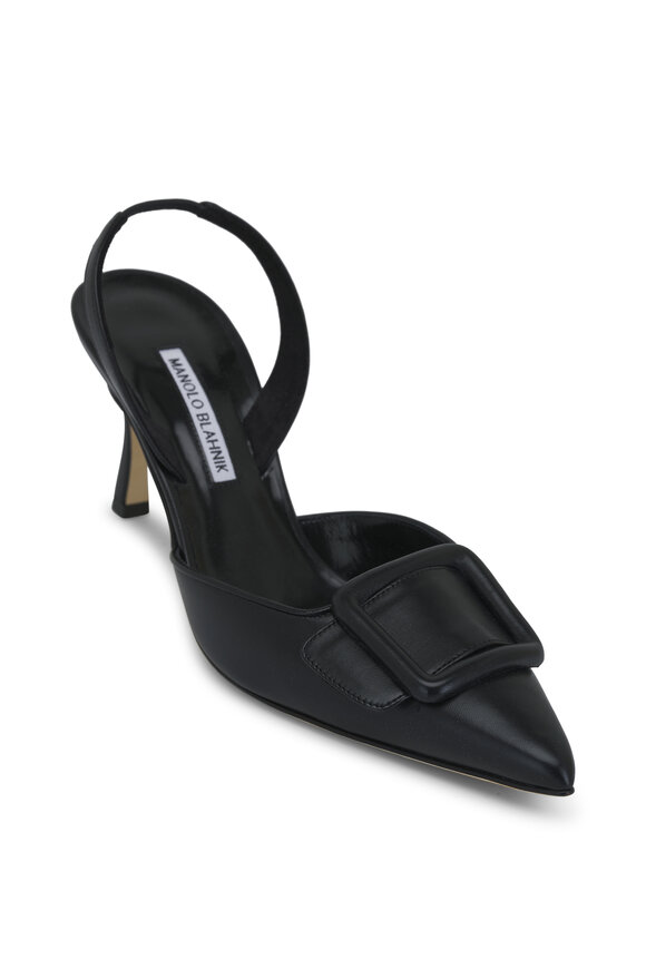 Manolo Blahnik Maysli Black Leather Slingback, 70mm