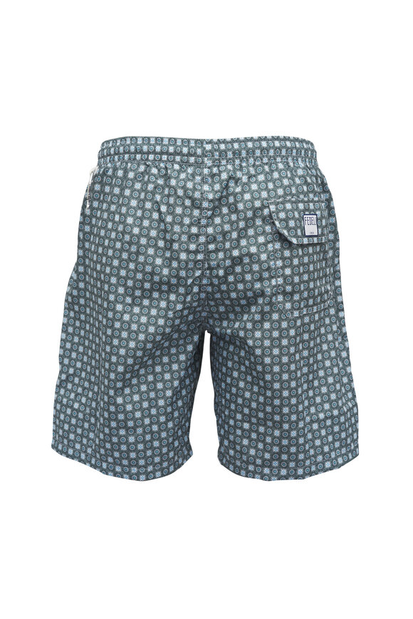 Fedeli - Olive Green Medallion Print Swim Trunks