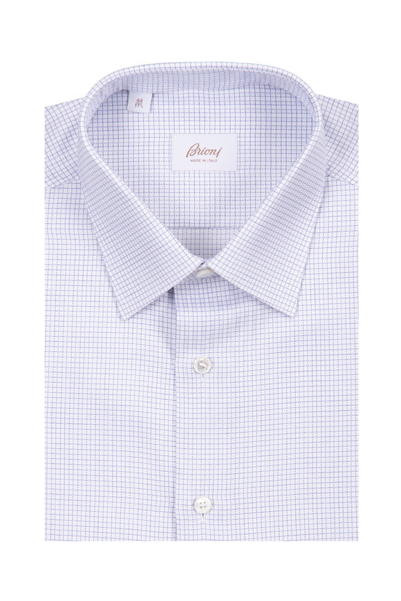 Brioni White & Blue Mini Check Sport Shirt - view 1