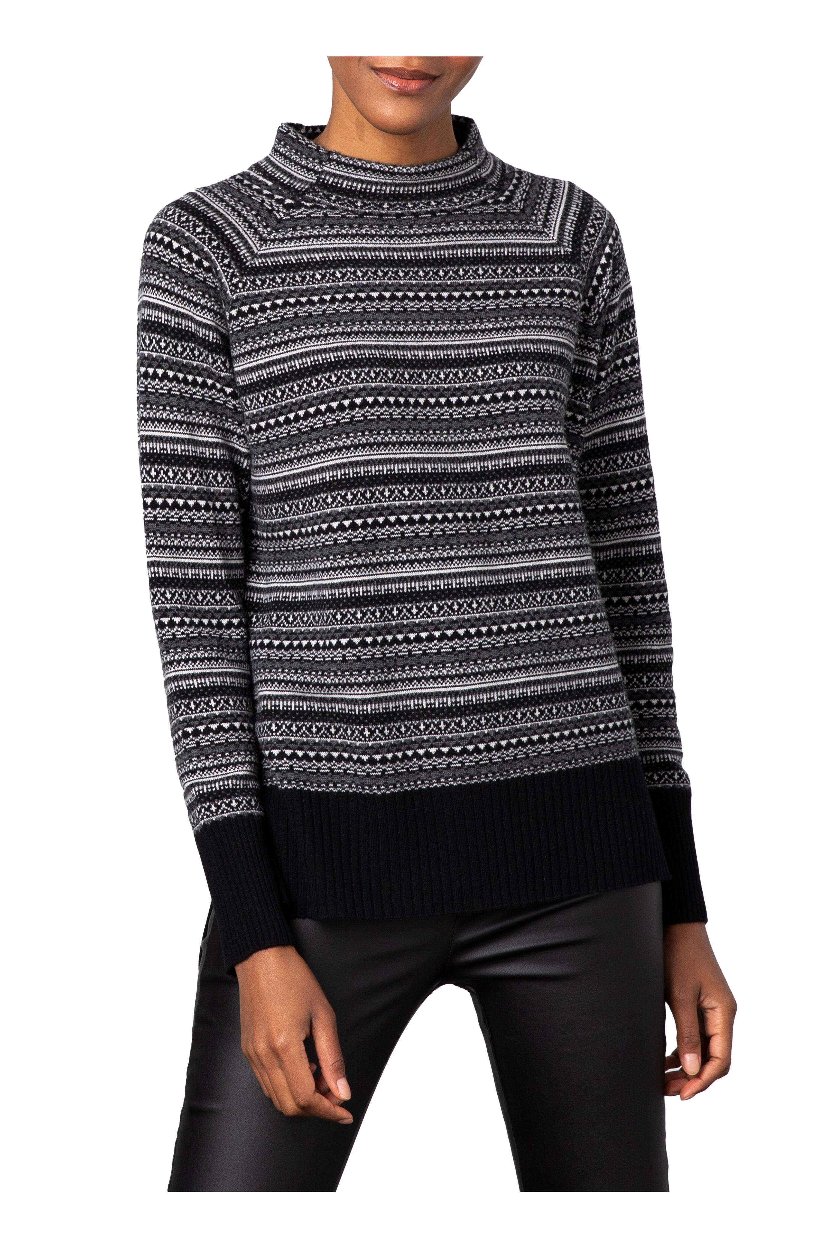 Kinross - Black Multi Nordic Print High-Low Sweater