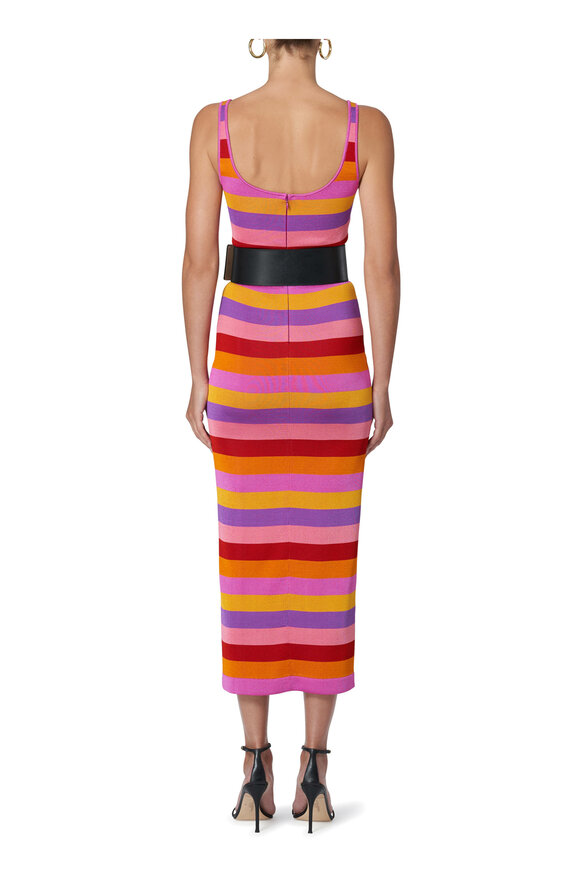 Carolina Herrera - Multicolor Stripe Knit Column Midi Dress 