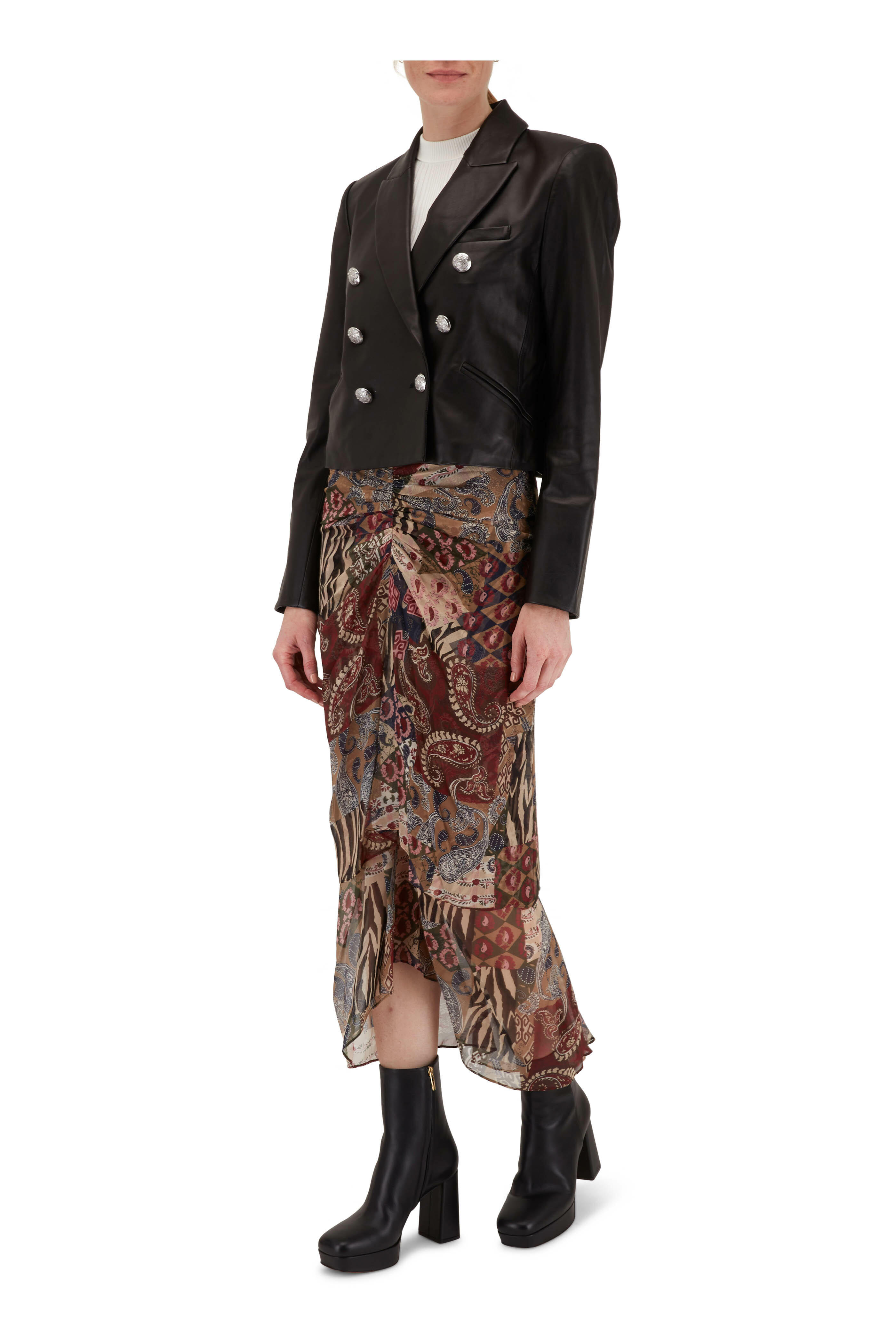 Veronica Beard - Sira Multicolor Patchwork Print Silk Skirt