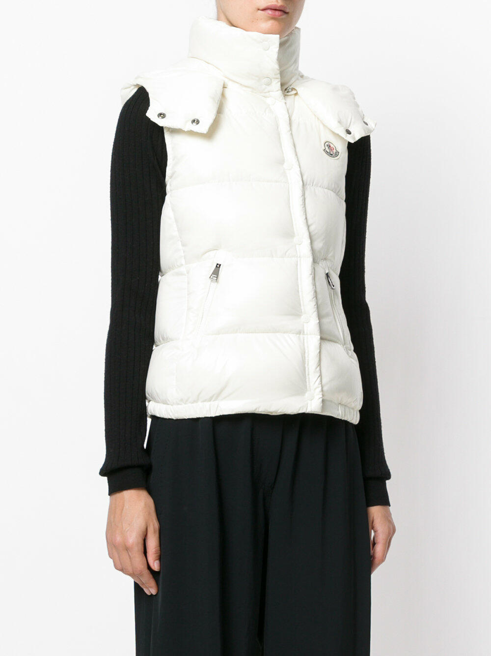 Moncler Galene White Shiny Quilted Hooded Vest