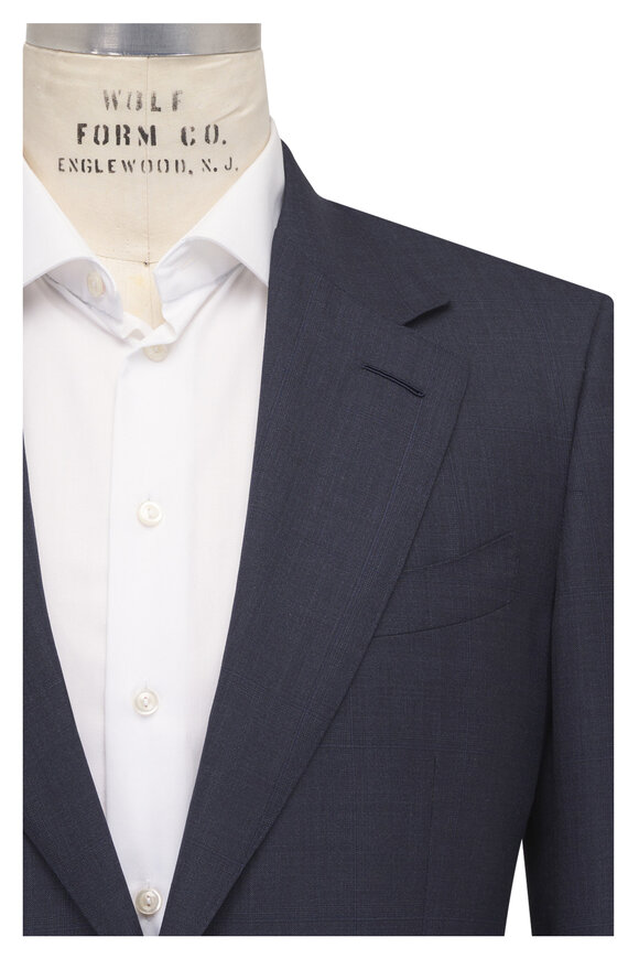 Tom Ford Navy Shadow Windowpane Plaid Wool & Silk Suit
