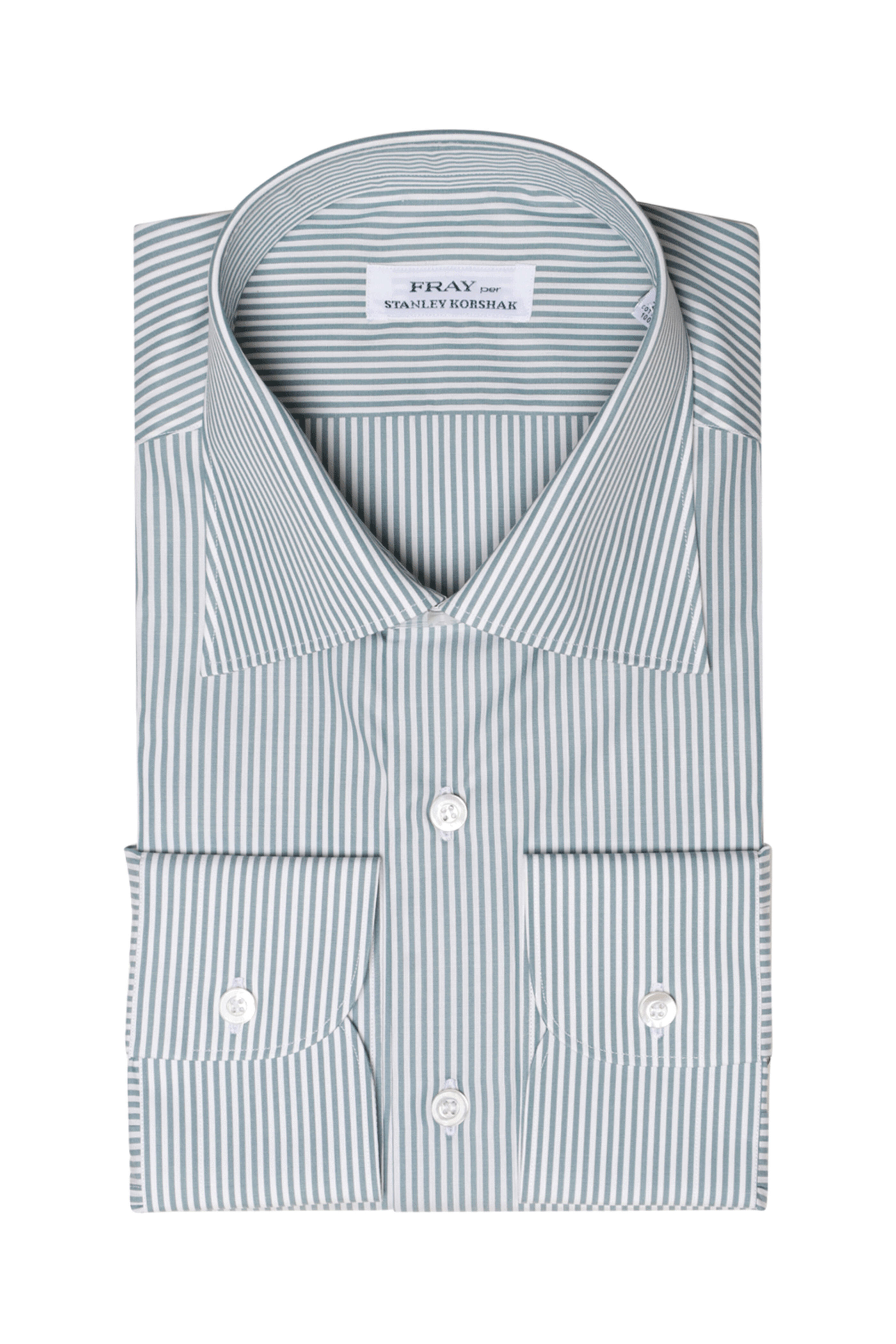 Fray - White and Green Stripe Cotton Byron Dress Shirt