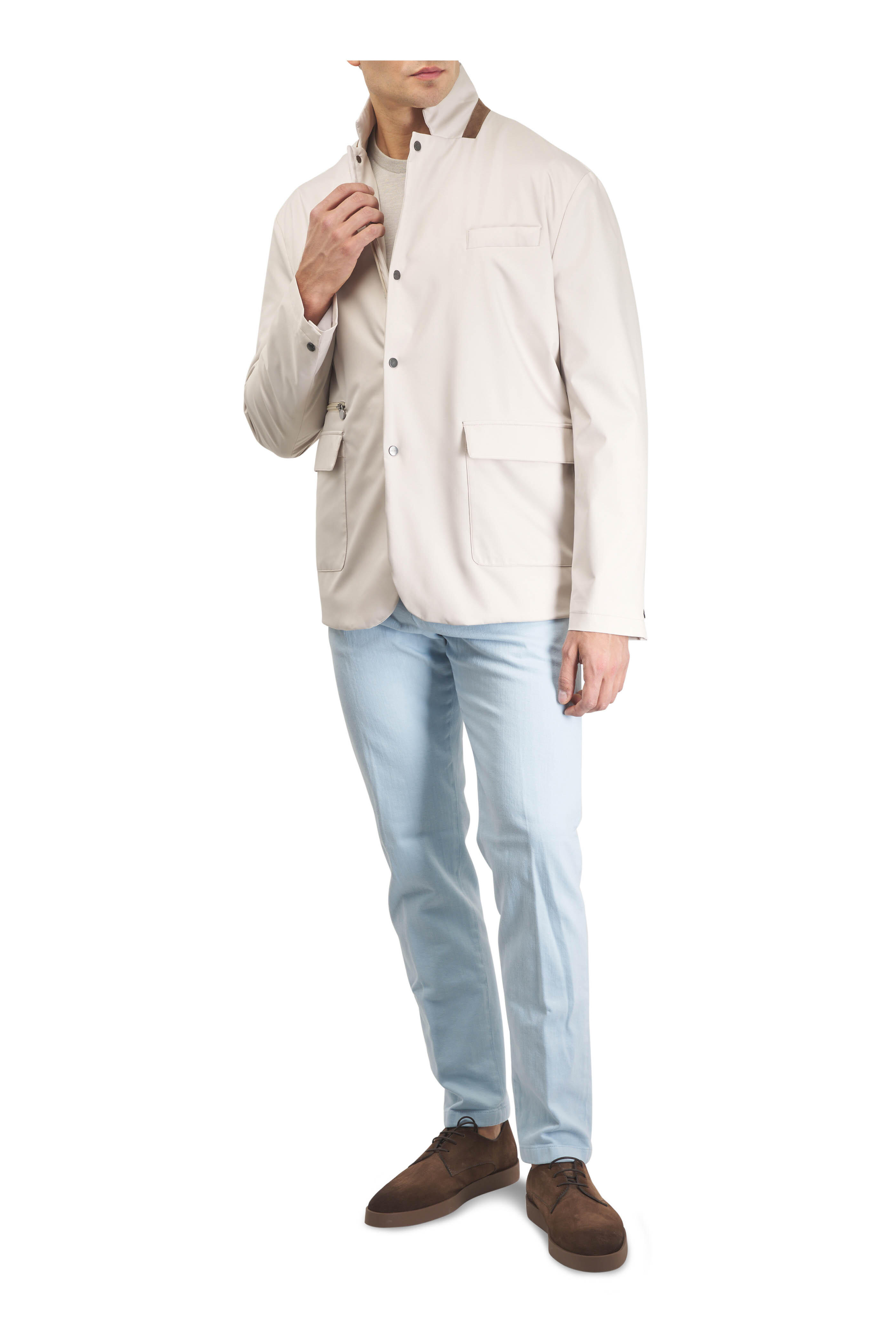 Kiton - Light Gray Silk, Cashmere & Linen Crewneck Sweater