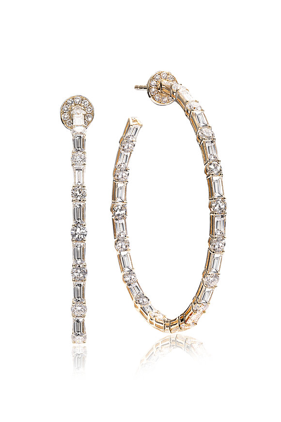 Nam Cho 18k Diamond Baguette & Round Hoop Earrings - view 1