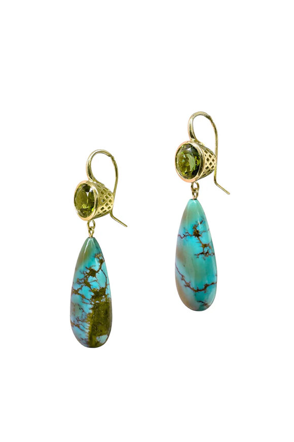 Ray Griffiths Peridot & Kingsman Turquoise Drop Earrings