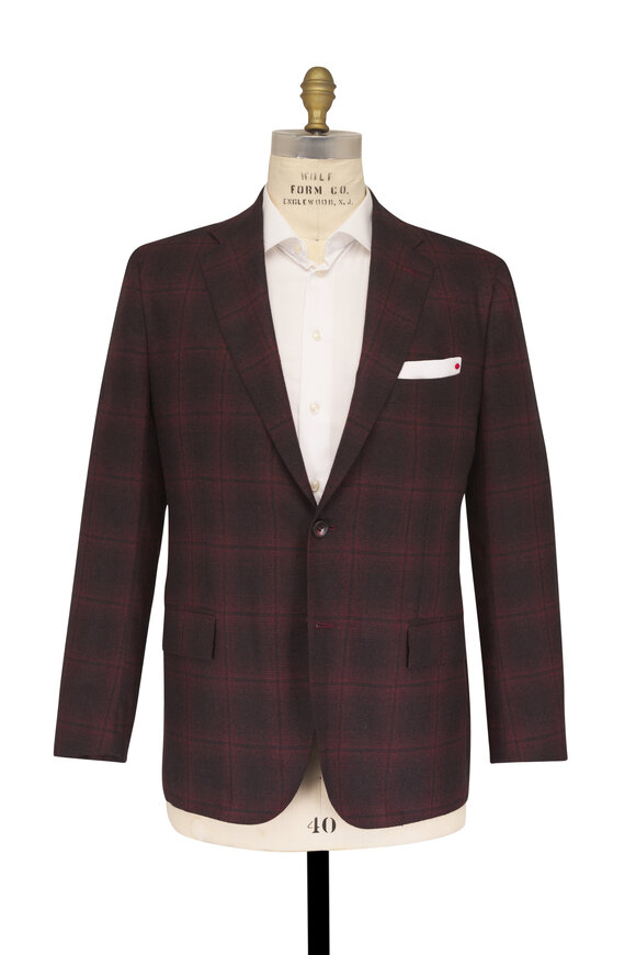 Kiton Dark Burgundy Windowpane Plaid Cashmere Sportcoat - view 3