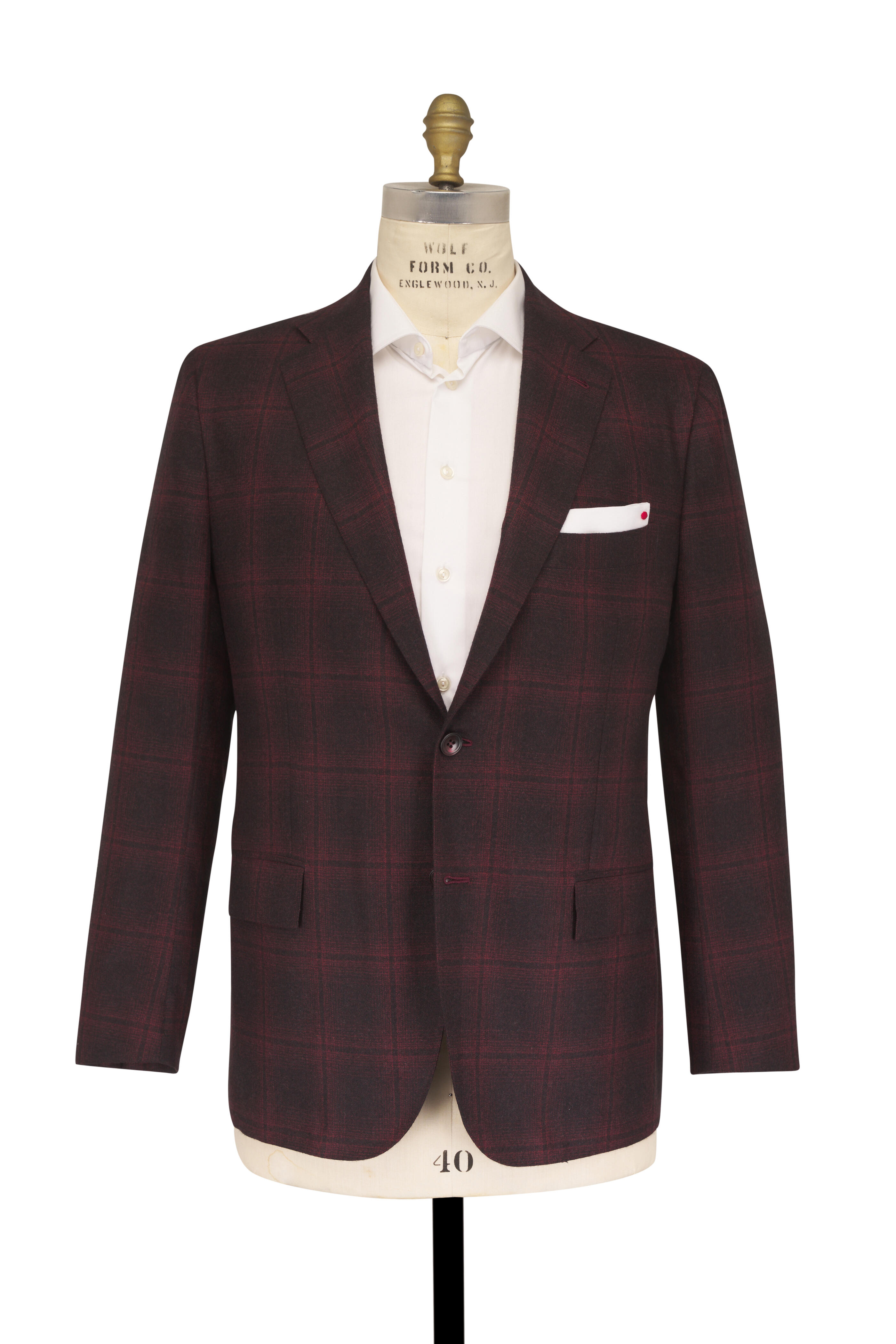 Kiton - Dark Burgundy Windowpane Plaid Cashmere Sportcoat - view 3
