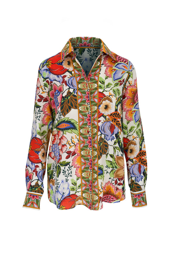 Etro Multicolor Print Silk Collared Shirt 