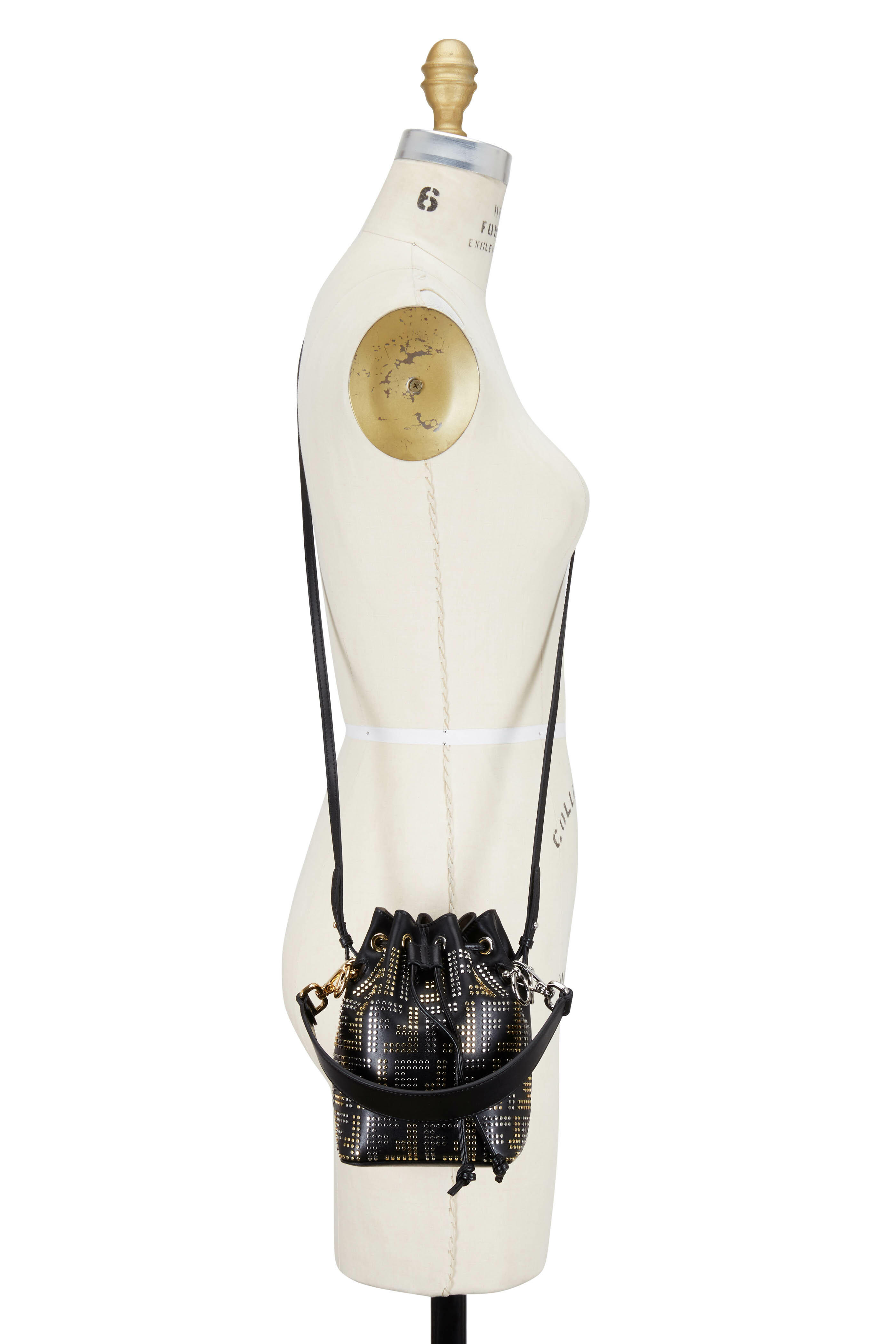 Fendi - Mon Tresor Black Logo Studded Mini Bucket Bag