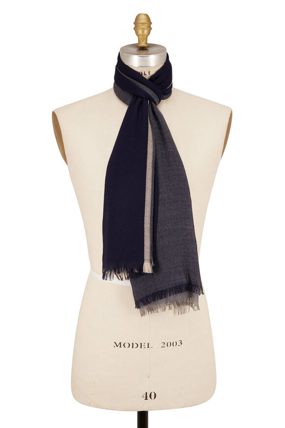 Brunello Cucinelli - Blue Stripe Cashmere & Silk Scarf