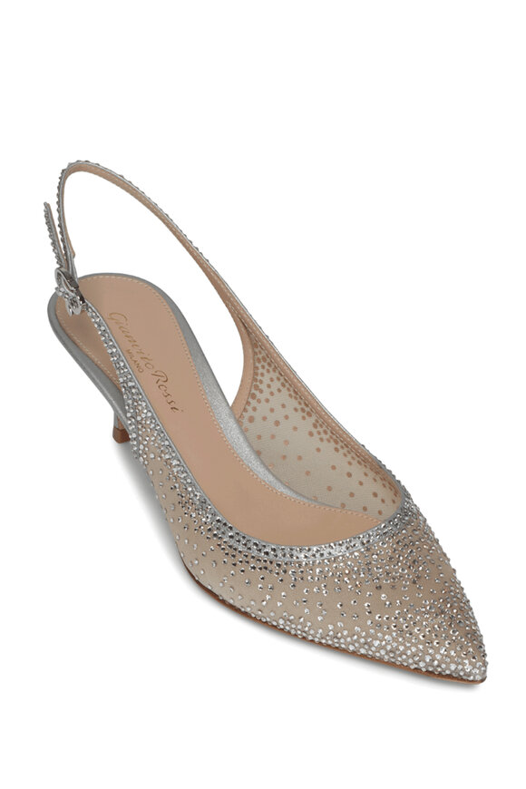 Gianvito Rossi Regina Silver & Beige Embellished Slingback