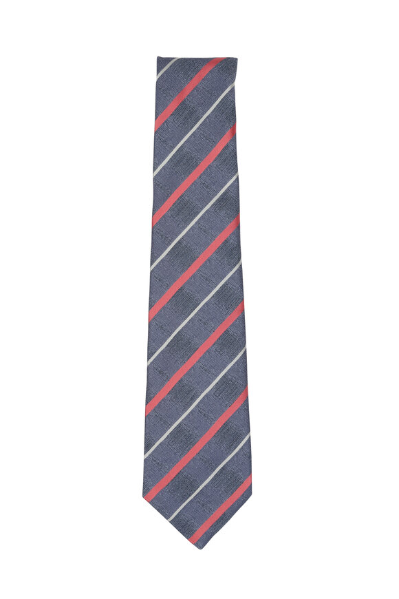 Kiton - Blue & Pink Striped Silk Necktie 