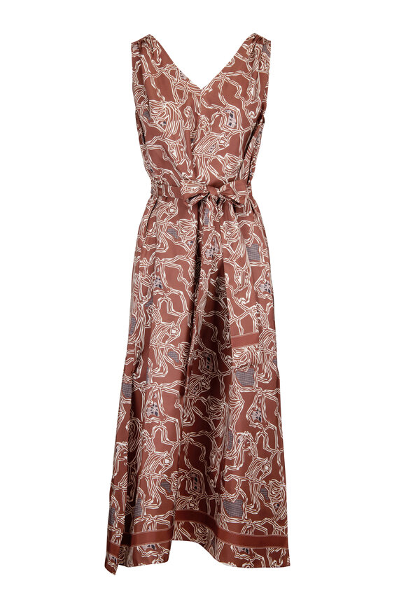 Rani Arabella Chocol & White Horse Print Silk Midi Dress - view 1
