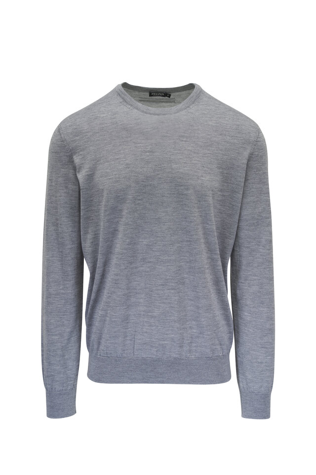 Zegna - Gray Cashmere & Silk Long Sleeve Polo | Mitchell Stores