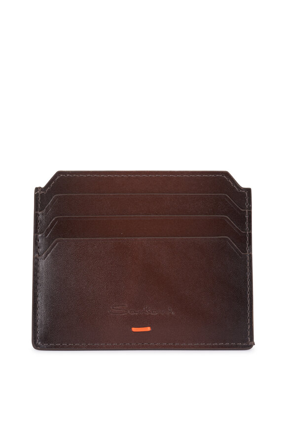 Santoni Dark Brown Leather Card Case - view 1
