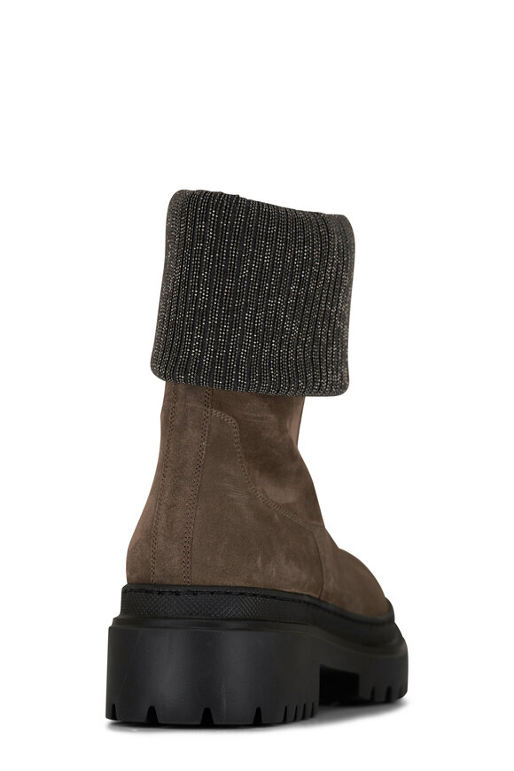 Brunello Cucinelli - Torba Brown Suede Chelsea Monili Boot 