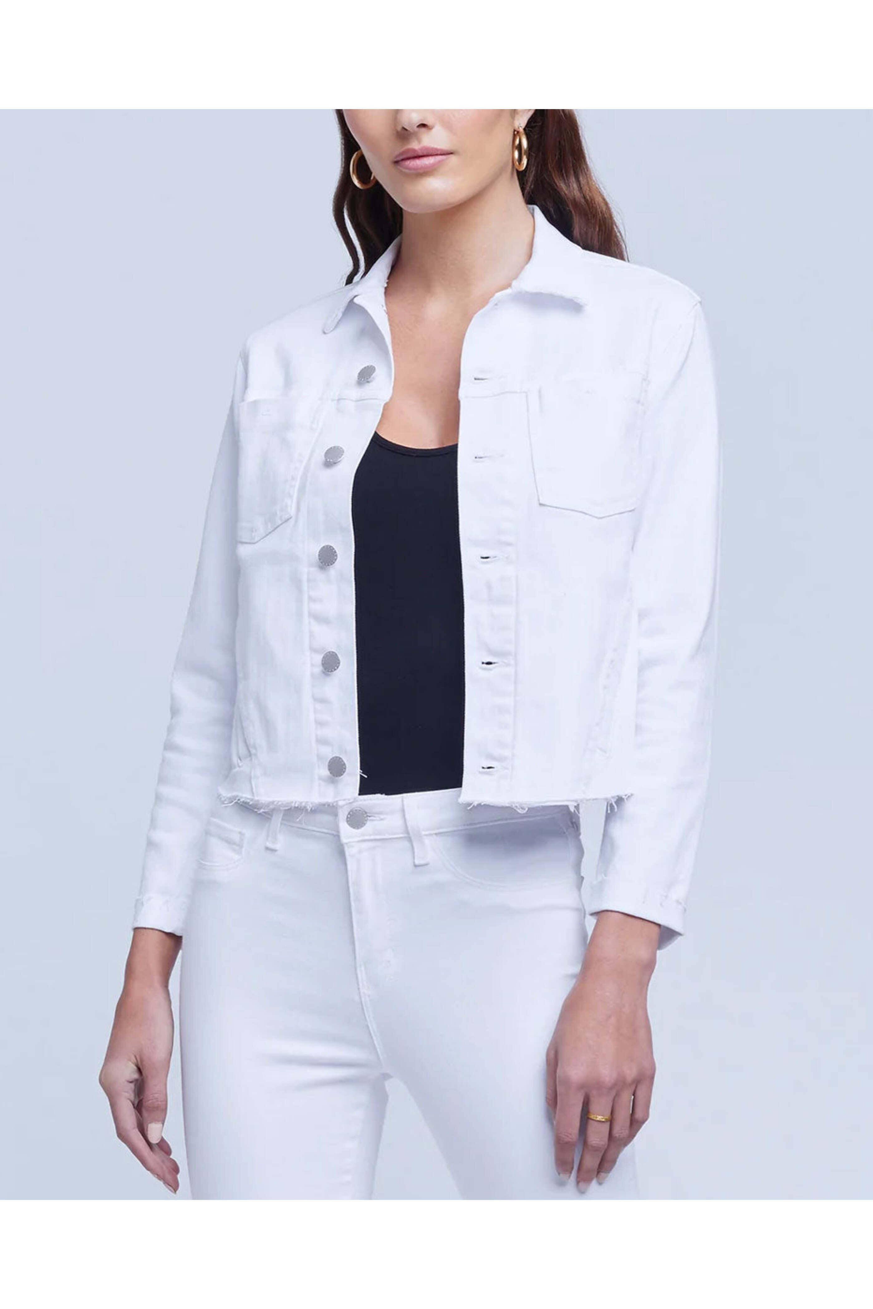 L'Agence - Janelle Slim Raw Denim Jacket in Blanc