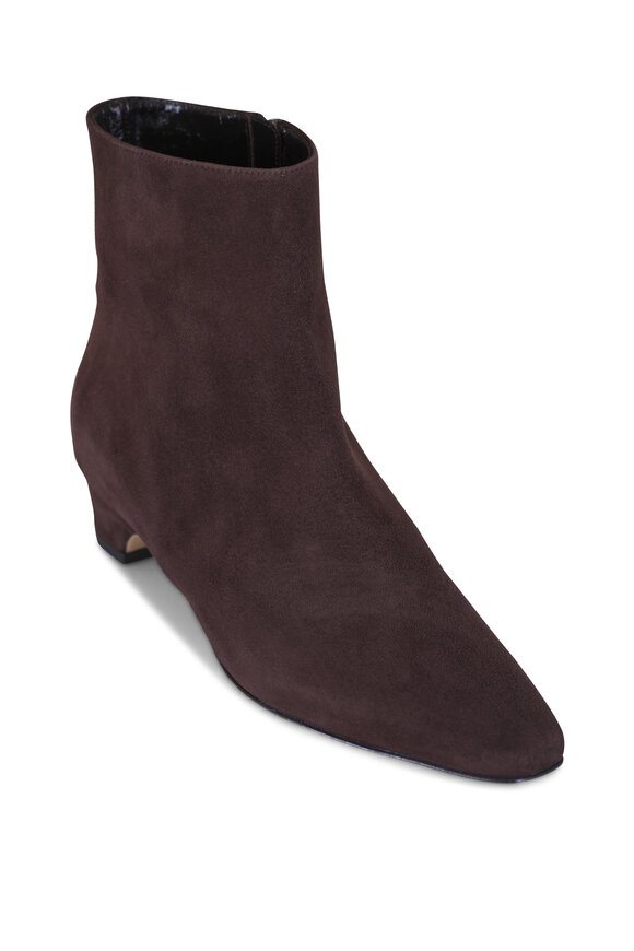 Manolo Blahnik Tolarc Dark Brown Suede Bootie, 30mm - view 1
