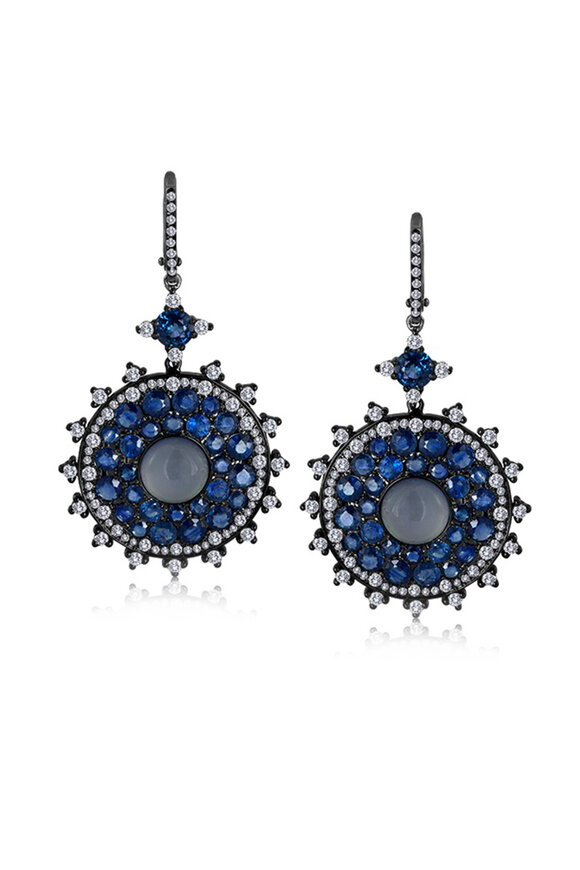 Nam Cho 18k White Gold Blue Sapphire Diamond Drop Earring