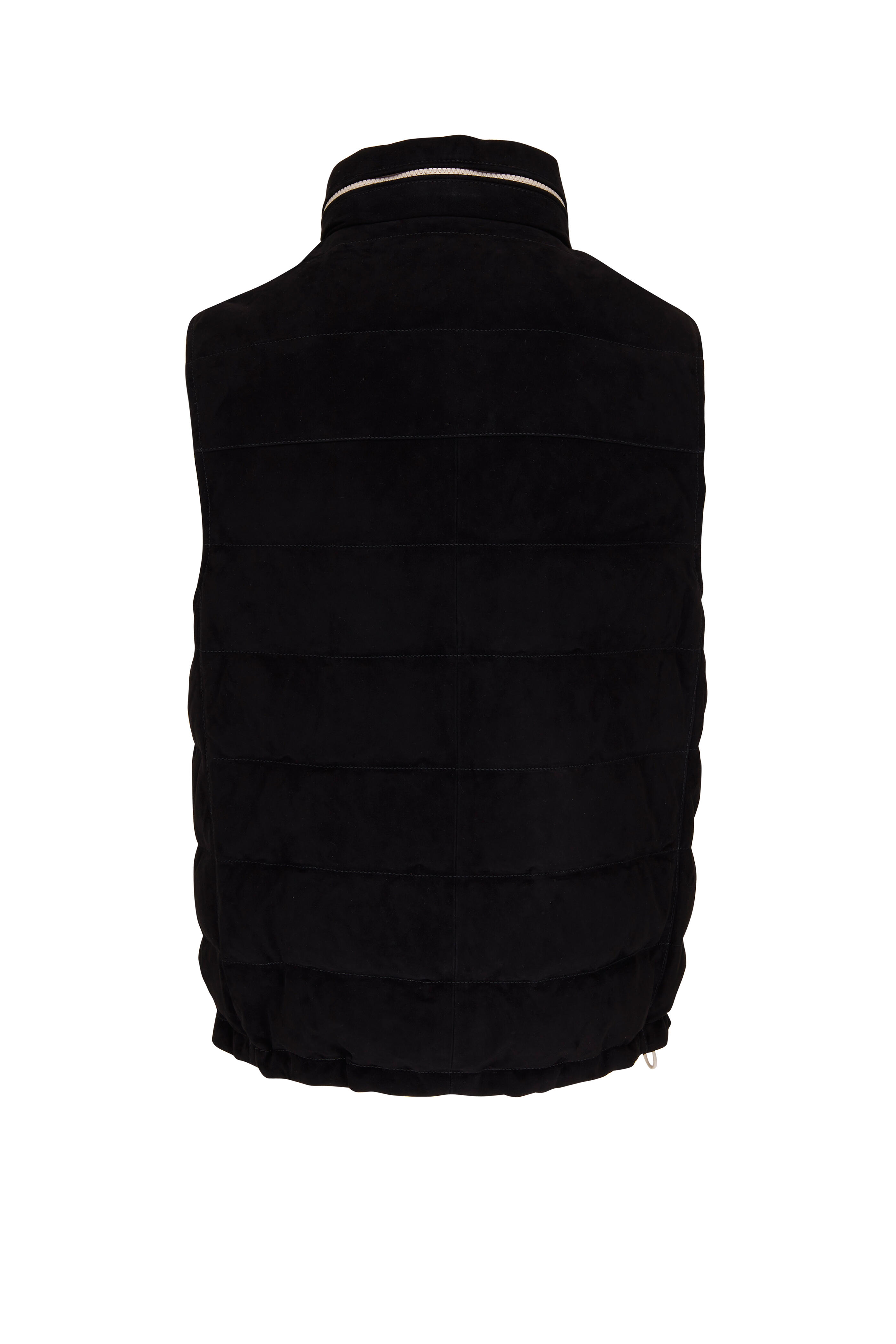 【送料&関税込】Brunello Cucinelli Layered Vest Brunello Cucinelli - Black Suede Down Vest | Mitchell Stores