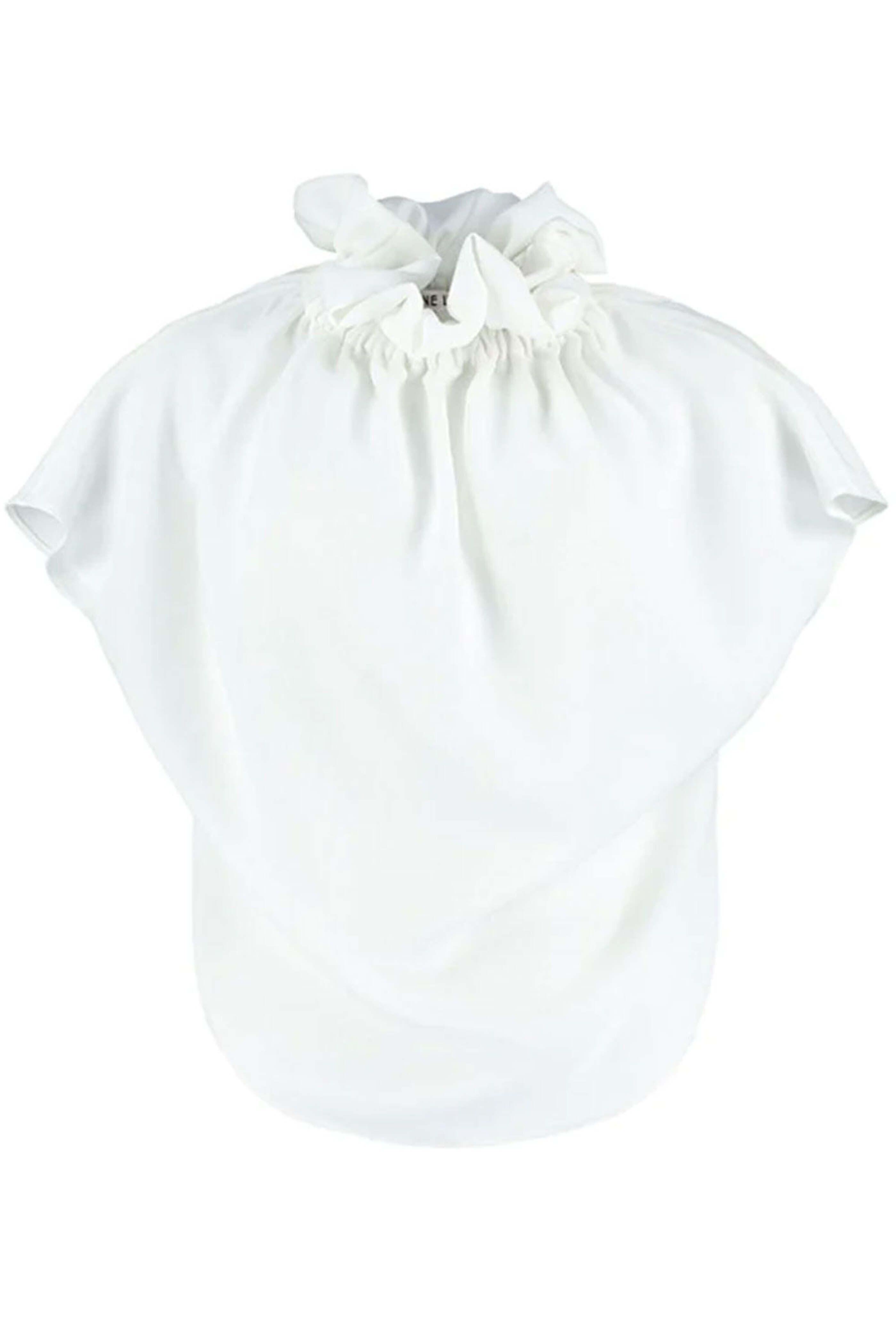 Edeline Lee - Ivory Crinkle Georgette Ruff Blouse