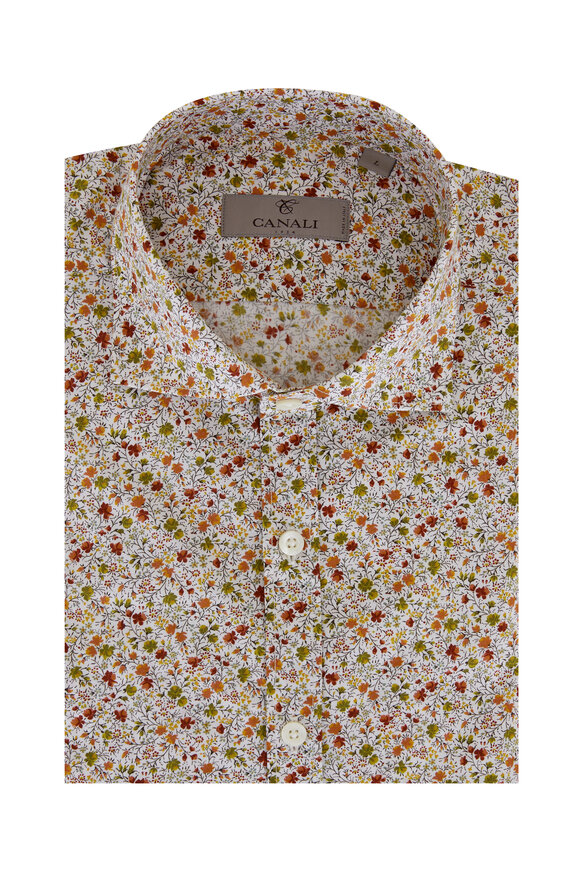 Canali - Brown & Green Floral Print Sport Shirt 