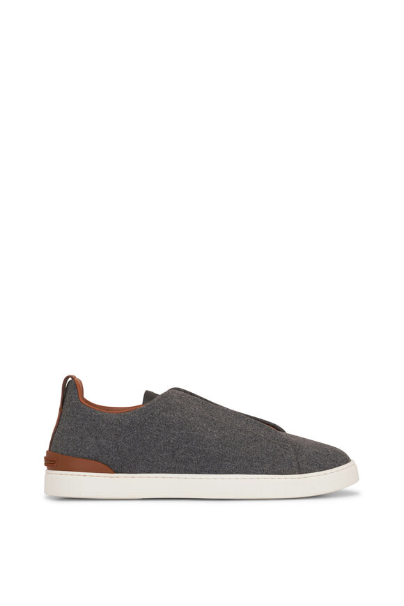 Zegna - Triple Stitch Gray Wool Low Top Sneaker 