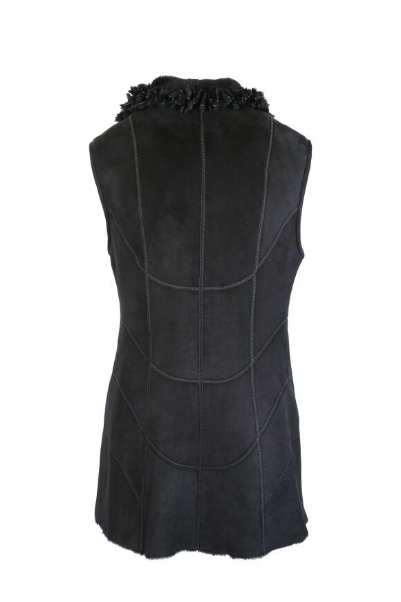 Viktoria Stass - Black Merino Shearling Reversible Fringed Vest 