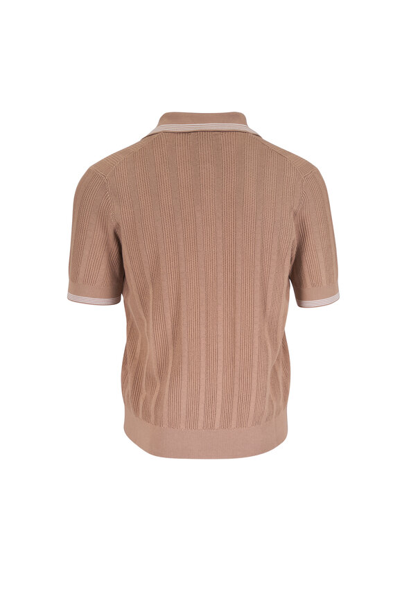 Brunello Cucinelli Beige English Rib Knit Polo Sweater - view 3