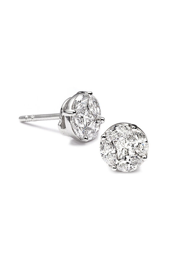 Nam Cho 18k White Gold Diamond Round Shape Stud - view 1