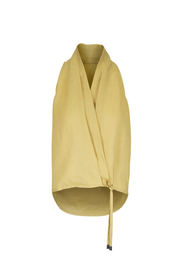 Brunello Cucinelli Yellow Sleeveless Linen Wrap Top - view 1