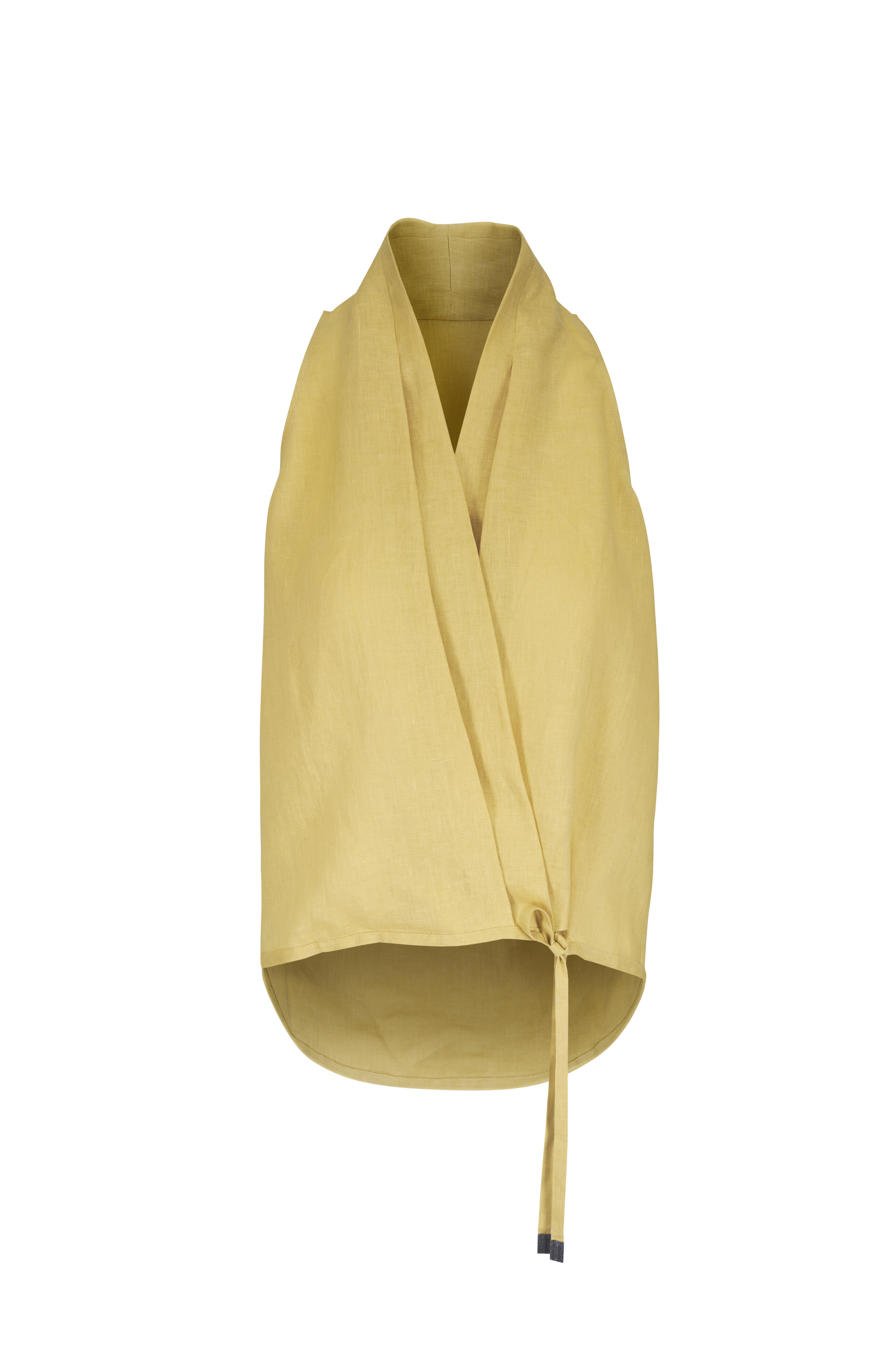 Brunello Cucinelli - Yellow Sleeveless Linen Wrap Top - view 1