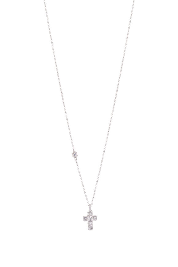 Miseno 18k White Gold Diamond Faro Cross Necklace