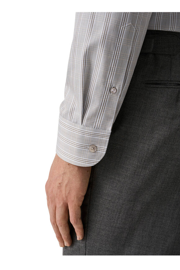 Eton Brown Check Cotton & Linen Dress Shirt - view 5