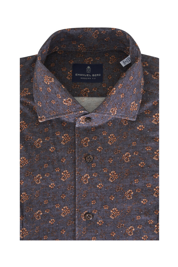 Emanuel Berg Pablo Gray Floral Print Jersey Sport Shirt - view 1