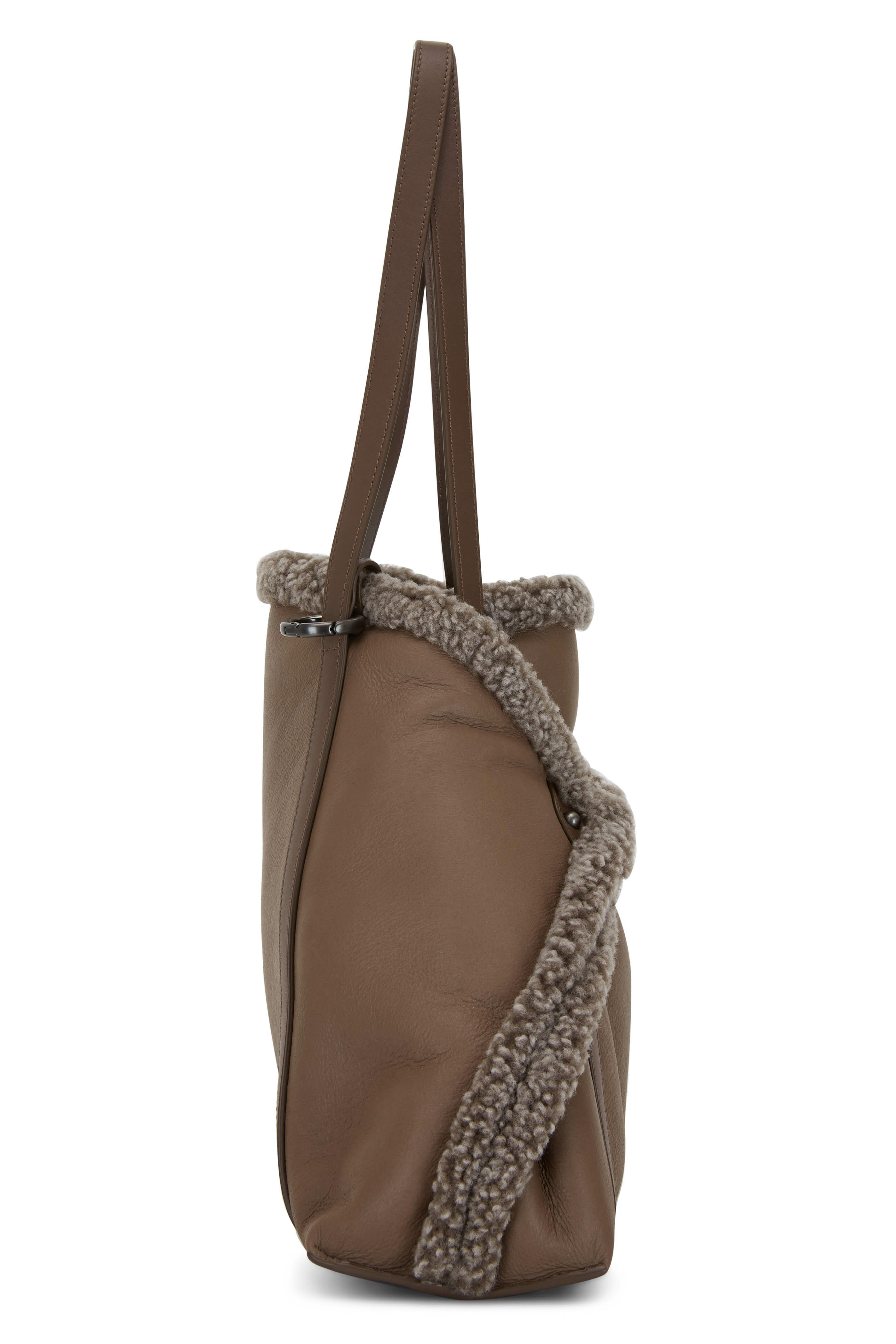 Akris - Ai Taupe Suede Reversible Small Shoulder Bag