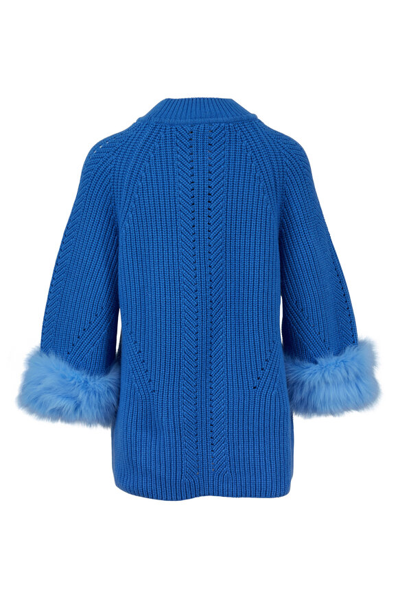 Fendi - Cerulean Blue Ribbed Cashmere Fox Trim Sweater