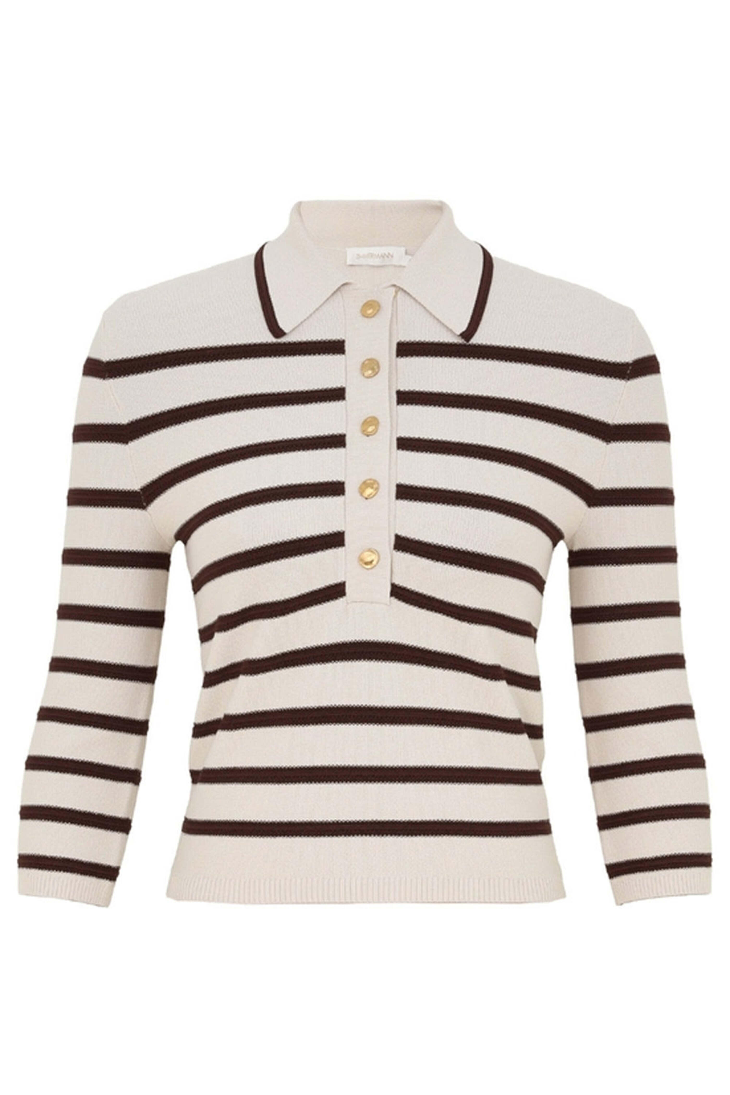 Zimmermann - Chocolate and Cream Stripe Illuminate Polo