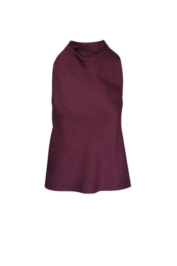 Vince Bordeaux Cowl Neck Bias Satin Top